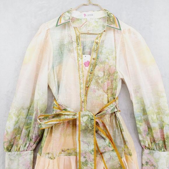 New LATISTE Long Sleeve Blush Flower Print Maxi Dress P2947 - Picture 3 of 13